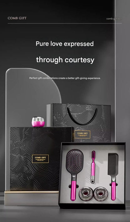 Rose Red 5-Piece Gift Box Set Premium ABS Hair Care Gift Set with Cushion Paddle Brush, Detangling Comb, Cleaning Brush & Stand - Elegant Mother’s Day or Couple’s Gift for Daily Styling and Scalp Comfort