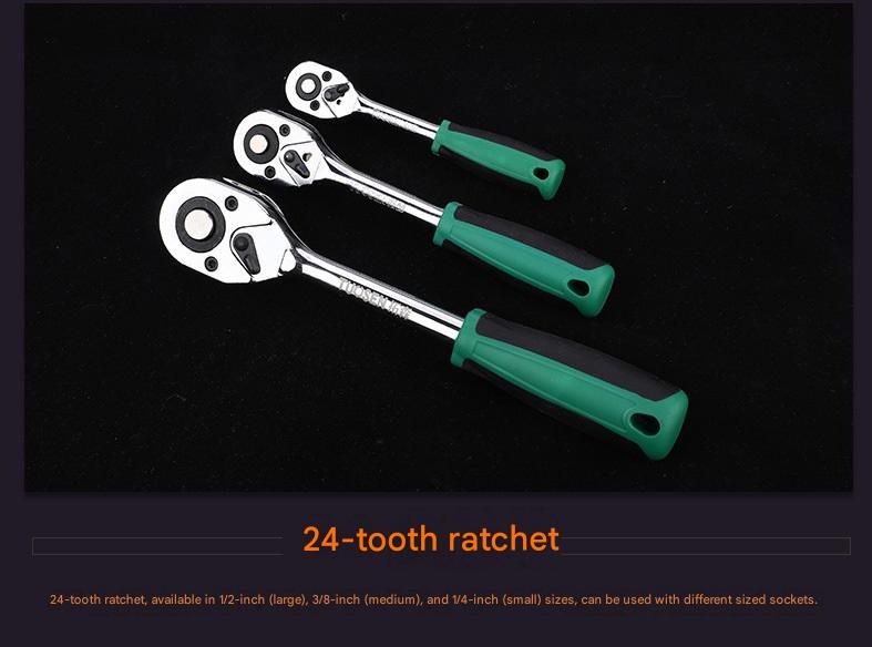 Green 12-Piece 1/2-Inch Drive 24-Tooth Ratchet & Socket Set — High-Carbon Steel, Mirror-Polished Socket Wrench Tool Kit — Automotive Repair Tool Set with Quick-Release Ratchet — Ideal for Car Maintenance, Mechanical Repairs, and DIY Projects