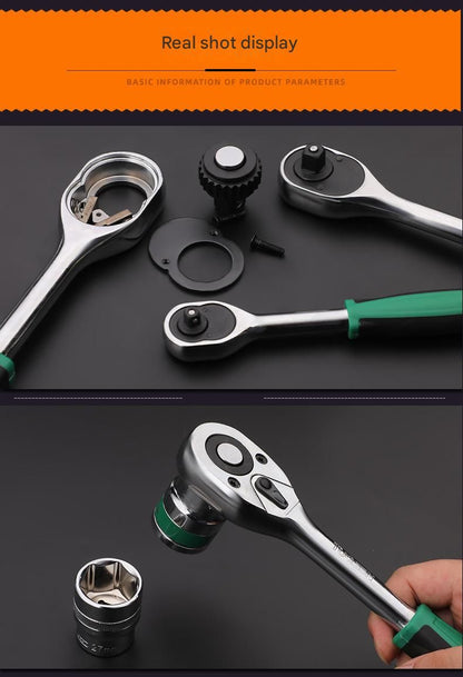 Green 12-Piece 1/2-Inch Drive 24-Tooth Ratchet & Socket Set — High-Carbon Steel, Mirror-Polished Socket Wrench Tool Kit — Automotive Repair Tool Set with Quick-Release Ratchet — Ideal for Car Maintenance, Mechanical Repairs, and DIY Projects