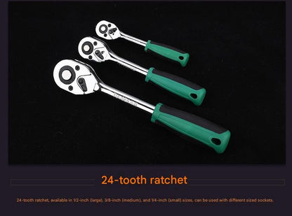 Green 12-Piece 3/8-Inch Drive 24-Tooth Ratchet & Socket Set — High-Carbon Steel, Mirror-Polished Socket Wrench Tool Kit — Automotive Repair Tool Set with Quick-Release Ratchet — Ideal for Car Maintenance, Mechanical Repairs, and DIY Projects