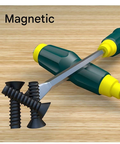 2-piece Green One 5-inch Phillips screwdriver and one 5-inch flathead screwdriver  Impact-Resistant Magnetic Screwdriver with Through-Tang Shaft — Chrome Vanadium Steel Bit, Ergonomic Non-Slip Handle — Ideal for Automotive Repair, Machinery Maintenance, F
