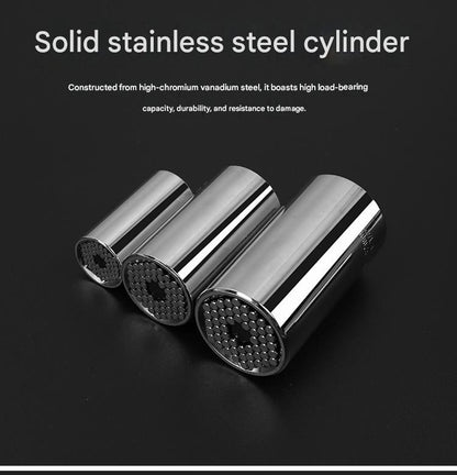 Silver Universal Socket Set 7-19mm - Steel Construction - Multi-function Magic Socket, Colorful Design, Lightweight 130g, Compatible with Power Drills, Versatile Tool for Home & Auto Repair