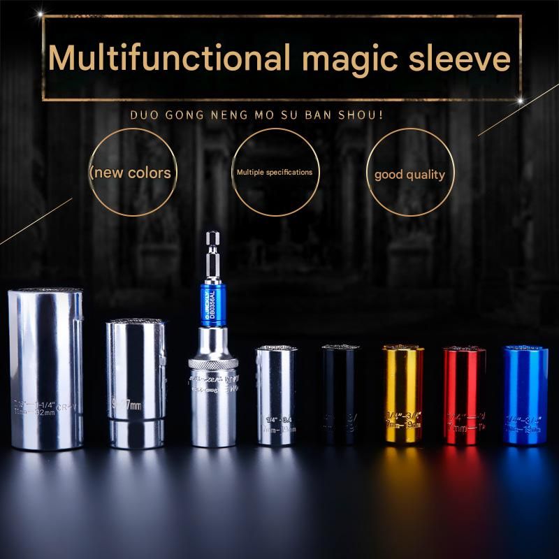 Red Universal Socket Set 7-19mm - Steel Construction - Multi-function Magic Socket, Colorful Design, Lightweight 130g, Compatible with Power Drills, Versatile Tool for Home & Auto Repair