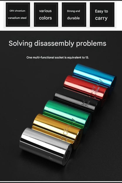 Red Universal Socket Set 7-19mm - Steel Construction - Multi-function Magic Socket, Colorful Design, Lightweight 130g, Compatible with Power Drills, Versatile Tool for Home & Auto Repair