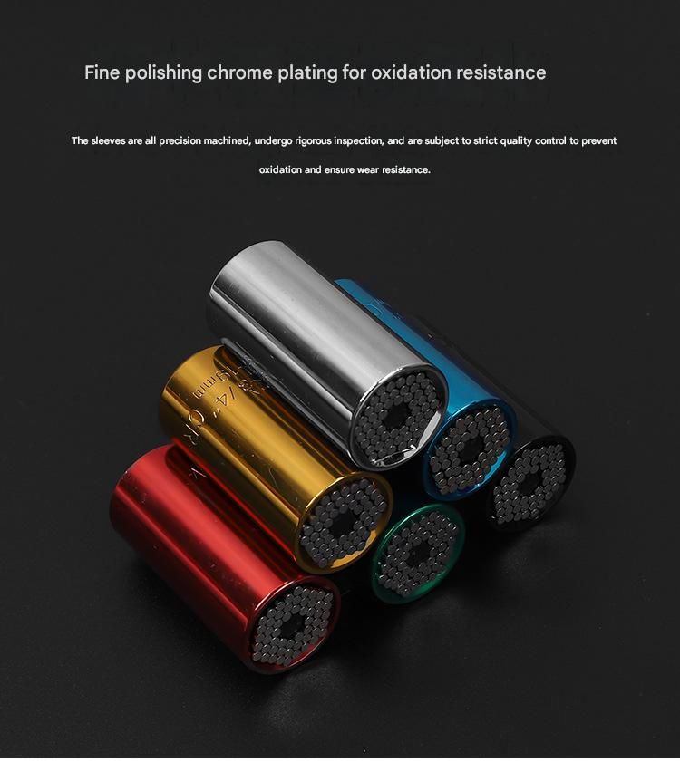 Green Universal Socket Set 7-19mm - Steel Construction - Multi-function Magic Socket, Colorful Design, Lightweight 130g, Compatible with Power Drills, Versatile Tool for Home & Auto Repair