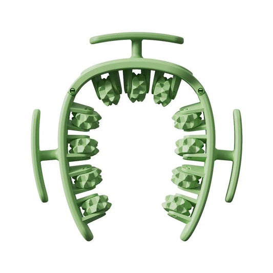 Green ring massage roller with dual wheel massage heads and side handles