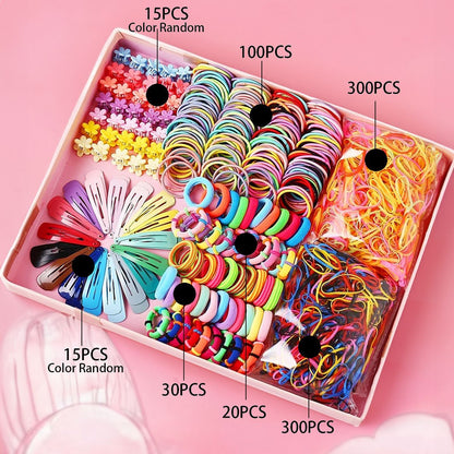 780-Piece Cute Hair Accessories Gift Set with Elastic Rubber Bands - Perfect Gift for Girls