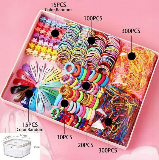 Hair accessories gift set organizer box with colorful elastic bands and clips inside