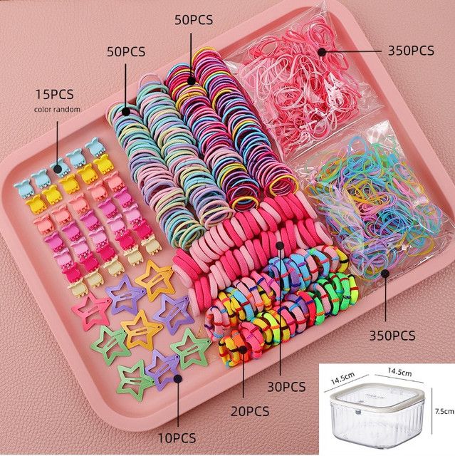 780-Piece Cute Hair Accessories Gift Set with Elastic Rubber Bands & Hair Clips Organizer Box - Perfect Gift for Girls