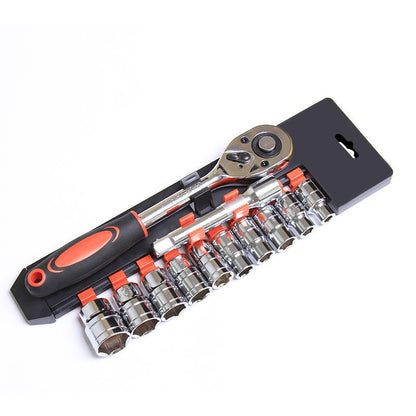 12PCS Portable 1/2 Inch Ratchet Socket Wrench Set - 10 Sizes Metric Socket Set, Quick Release Reversible Ratchet Wrench and Extension Bar for Car Repair Garage and Auto Maintenance