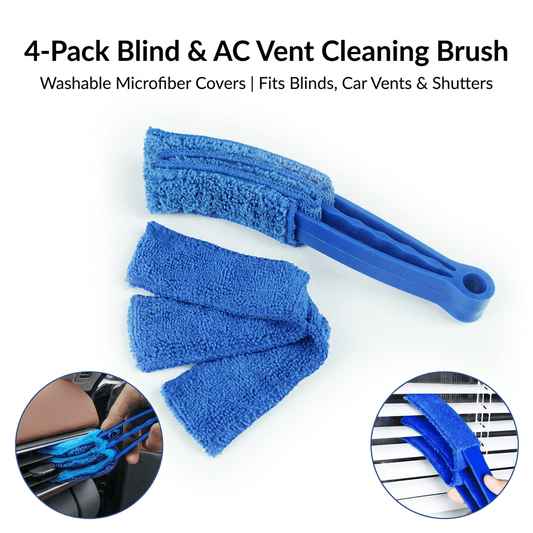 Blue blind and AC vent cleaning brush set with microfiber covers