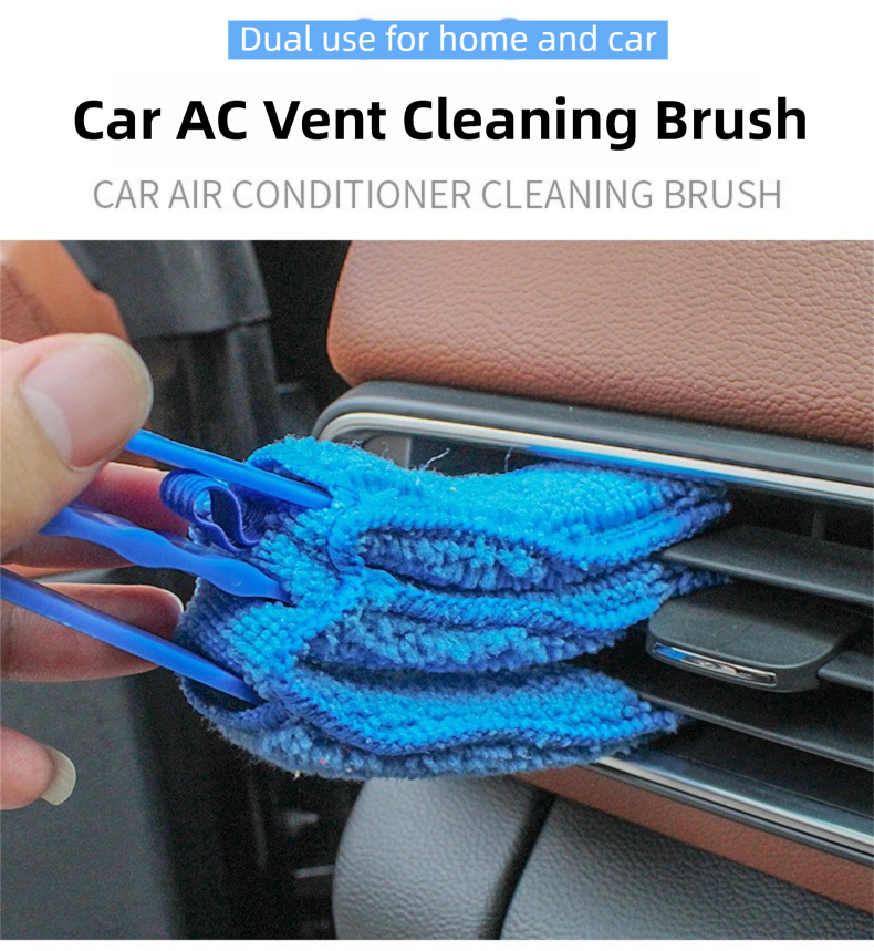4 Pack Blue Shutter and Car AC Vent Cleaner Brush with Washable Microfiber Cleaning Cloth – Reusable Window Blind Dust Remover for Air Vent, Car AC Vent, Fan & Narrow Gap