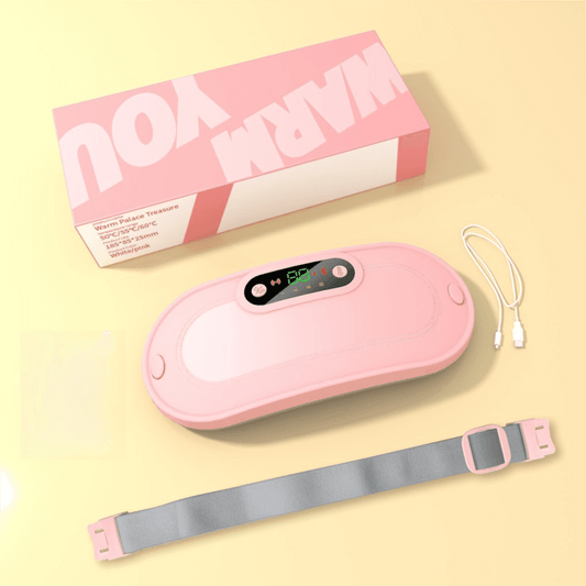 Pink heating waist belt massager with control screen and cable