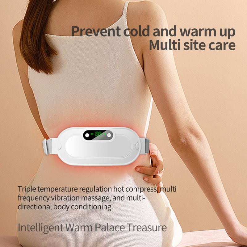 Pink Portable USB Rechargeable Graphene Heating Waist Belt with Gift Box - 4 Modes Vibrating Abdominal Massager & 3 Levels Large Area Heating Therapy Pad for Women