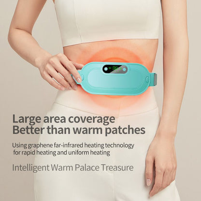White Portable USB Rechargeable Graphene Heating Waist Belt with Gift Box - 4 Modes Vibrating Abdominal Massager & 3 Levels Large Area Heating Therapy Pad for Women