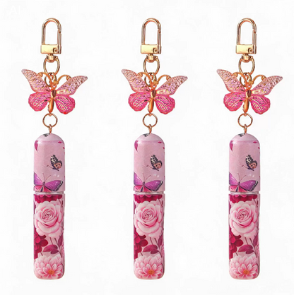 3 Pack Pink 5ml Portable Perfume Atomizer Keychain Butterfly Charm Floral Refillable Travel Spray Bottle Set - Same Design