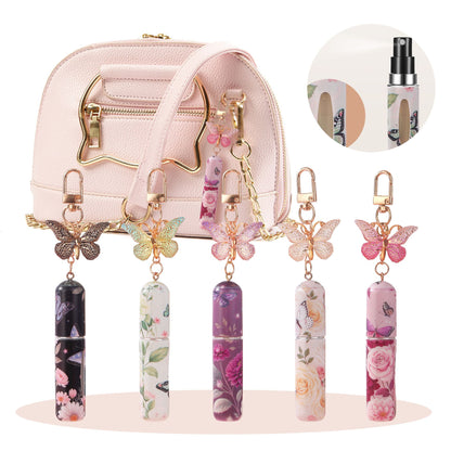 3 Pack Blue 5ml Portable Perfume Atomizer Keychain Butterfly Charm Floral Refillable Travel Spray Bottle Set - Same Design