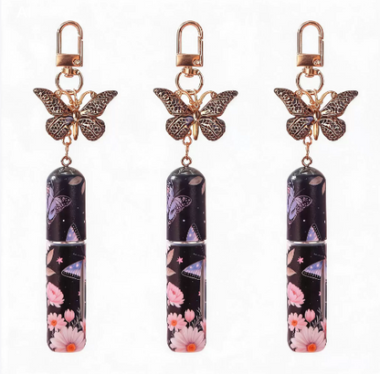 3 Pack Black 5ml Portable Perfume Atomizer Keychain Butterfly Charm Floral Refillable Travel Spray Bottle Set - Same Design