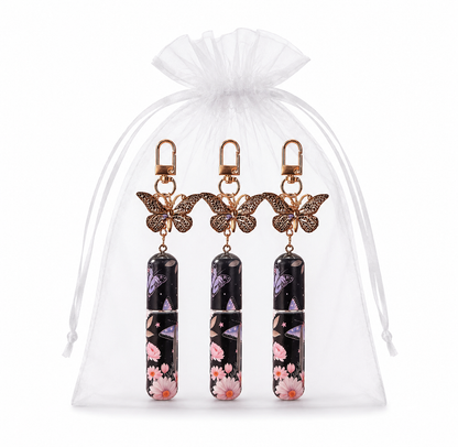 3 Pack Black 5ml Portable Perfume Atomizer Keychain Butterfly Charm Floral Refillable Travel Spray Bottle Set - Same Design