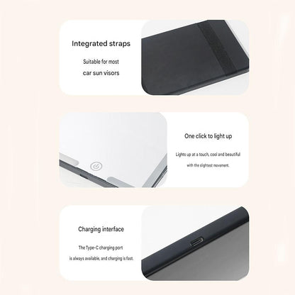 White LED Car Sun Visor Makeup Mirror with 5x Magnification & Touch Lighting - Rechargeable Vanity Mirror for Travel & Daily Use