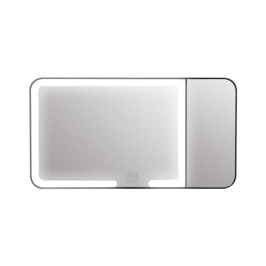 Black car sun visor vanity mirror with rectangular illuminated display window