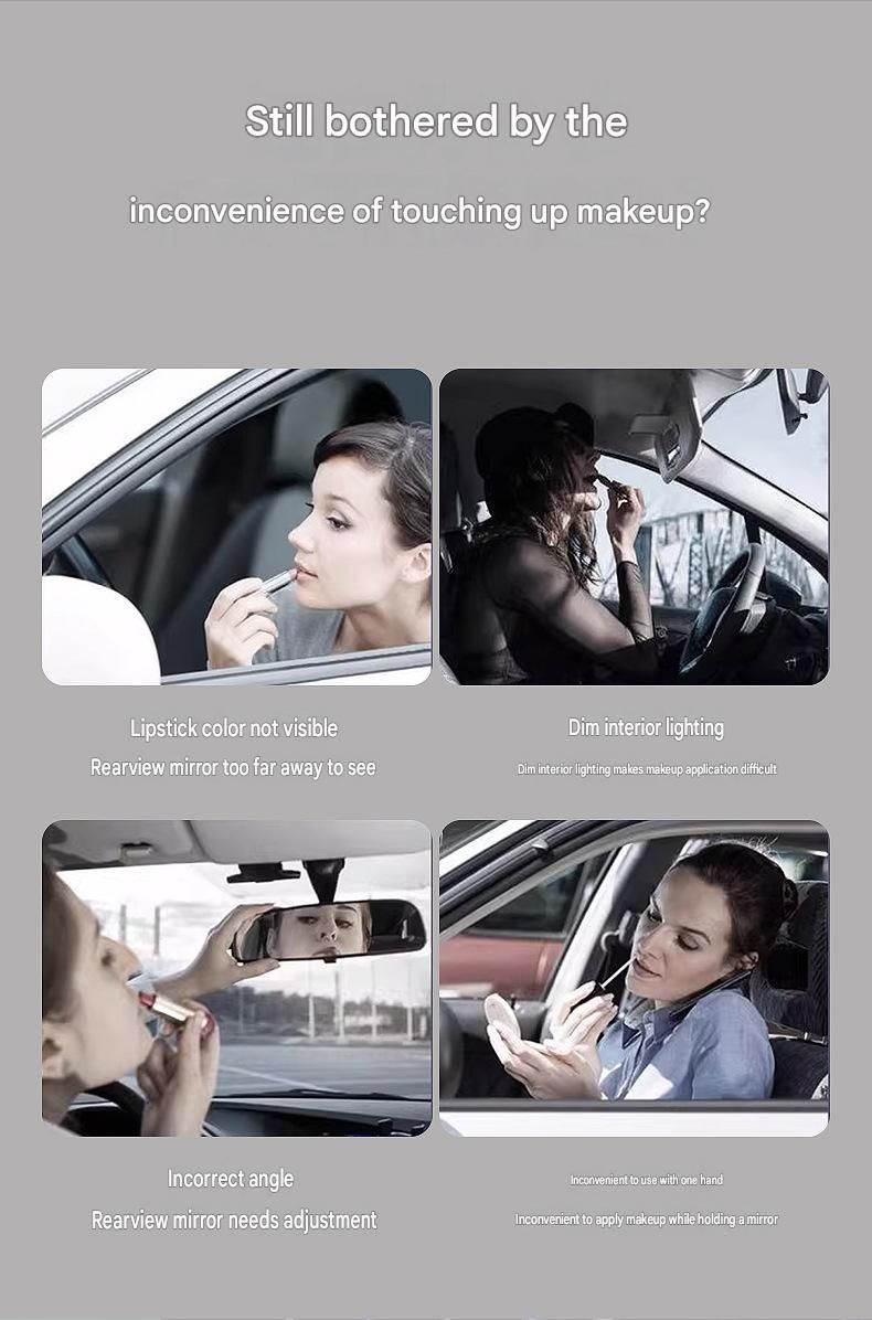 Black LED Car Sun Visor Makeup Mirror with 5x Magnification & Touch Lighting - Rechargeable Vanity Mirror for Travel & Daily Use