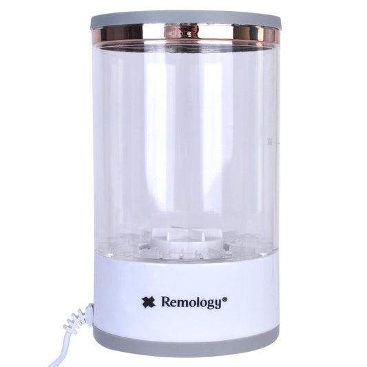 Remology electric makeup brush cleaner with clear cylinder and chrome lid