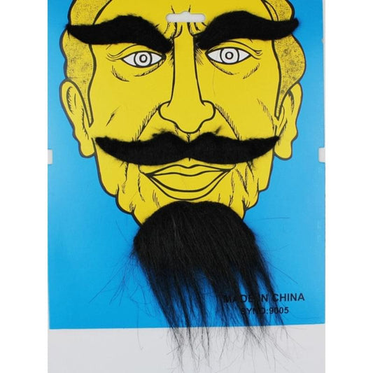 Black fake mustache, eyebrows, and beard set for party costume