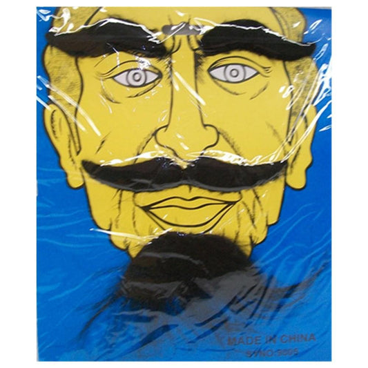 Black party face hair pieces: mustache, eyebrows, and full beard