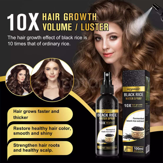 Black rice hair growth serum spray bottle with matching carton, 100 ml