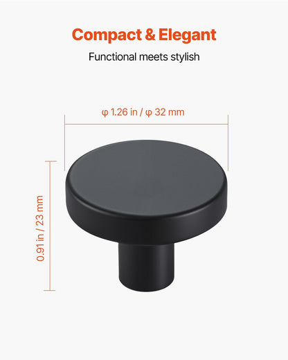 Cabinet Knobs, 10 Pack, 32 mm Black Zinc Alloy Drawer Pulls & Door Handles, Mushroom Kitchen Solid Knobs Dresser Handles, Cupboard Hardware with Screws for Bathroom Closet Cabinets and Drawers