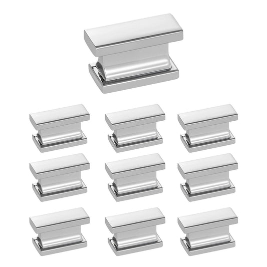 Rectangular chrome cabinet knob set, zinc alloy finish, side view of one knob pack