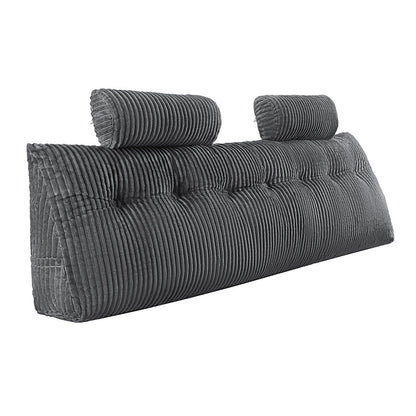 Headboard Pillow, King Size Wedge Headboard Pillow with 2 Side Pockets and 2 Headrests, Bed Wedge Pillow with Washable Flannel Cloth, for Reading, Gaming, Resting, Working in Bed, Grey