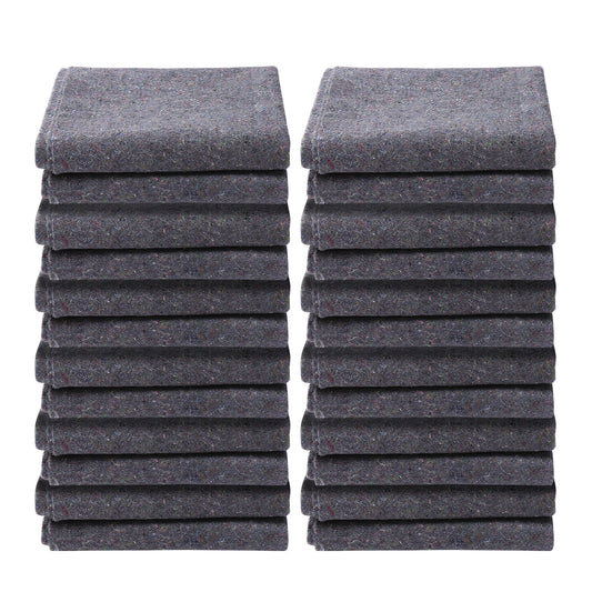 Two stacks of grey moving blanket pads, top edges aligned, set of pads