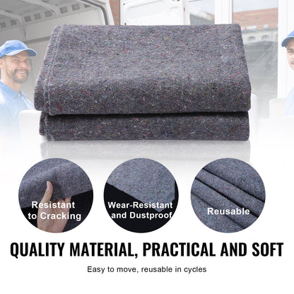 Moving Blankets, 1829 x 1372 mm, 12 kg/dz Weight, 12 Pack, Professional Recycled Cotton Packing Blanket, Large Heavy Duty Shipping Mover Pads Perfect for Protecting Furniture, Floors, Appliances