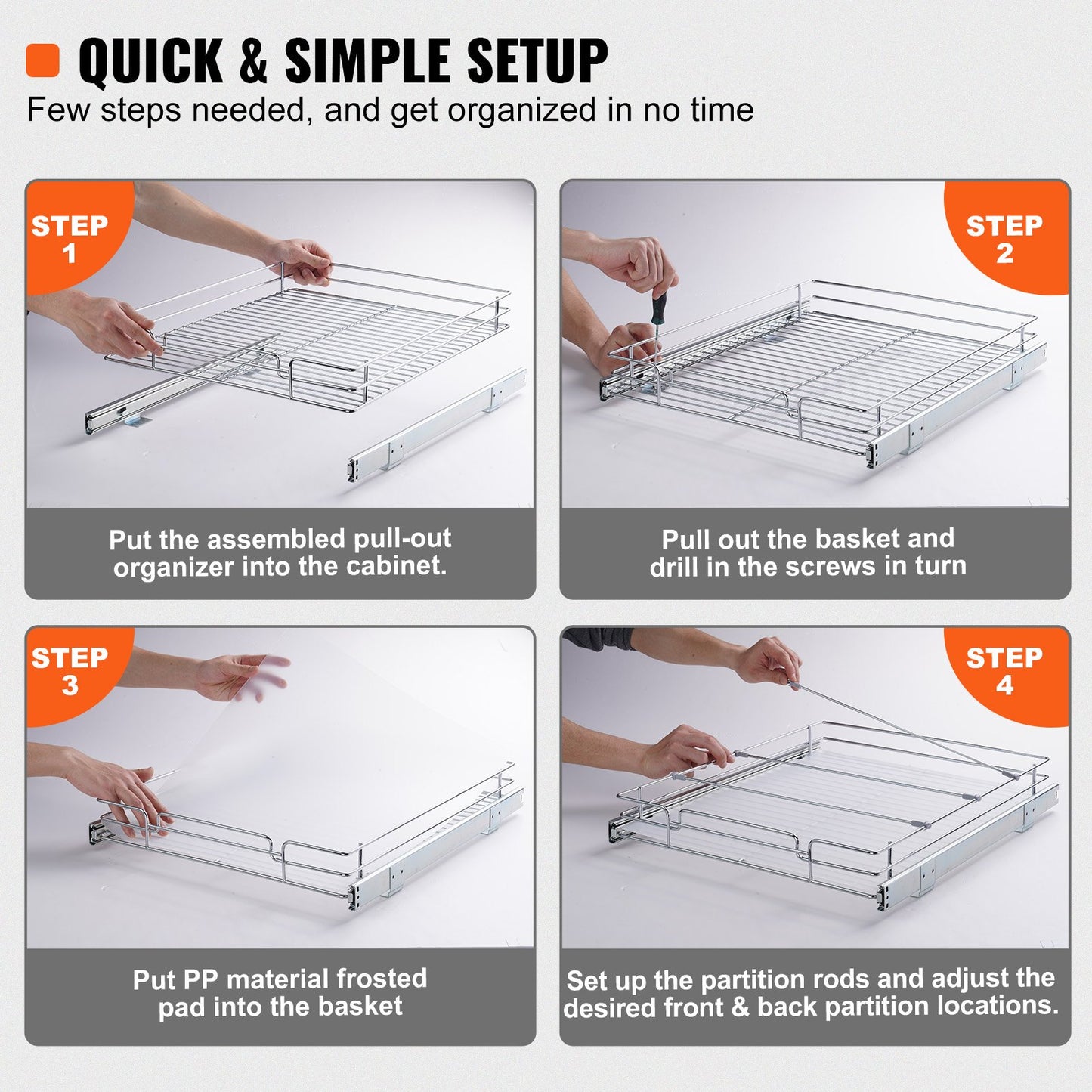 34x53 cm Pull Out Cabinet Organizer, Heavy Duty Slide Out Pantry Shelves, Chrome-Plated Steel Roll Out Drawers, Sliding Drawer Storage for Home, Inside Kitchen Cabinet, Bathroom, Under Sink
