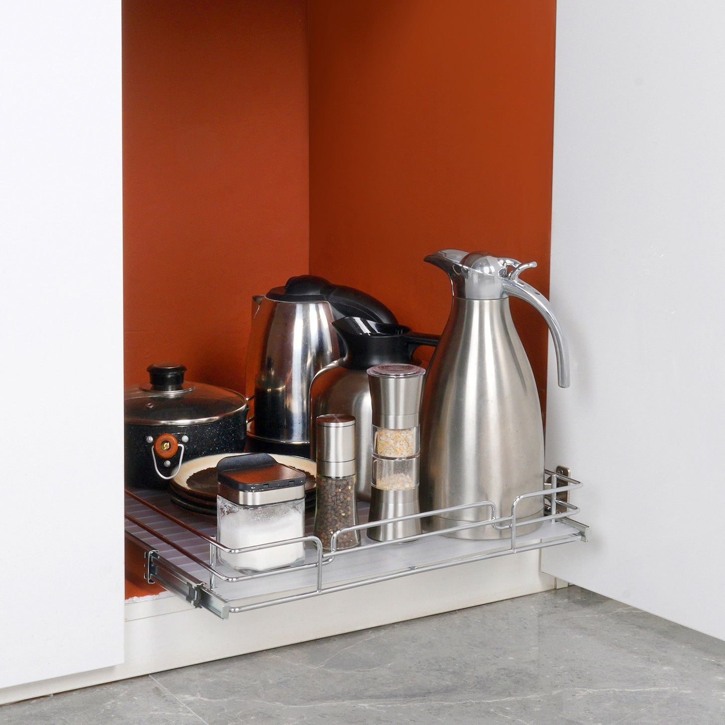 34x53 cm Pull Out Cabinet Organizer, Heavy Duty Slide Out Pantry Shelves, Chrome-Plated Steel Roll Out Drawers, Sliding Drawer Storage for Home, Inside Kitchen Cabinet, Bathroom, Under Sink
