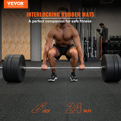 6 PCS 1/2 inch Thick Gym Floor Mats, 24" x 24" EVA Foam & Rubber Top Interlocking Workout Floor Mats with 24 sq.ft Coverage, Waterproof Exercise Puzzle Flooring for Gym, Home, Garage, Basement