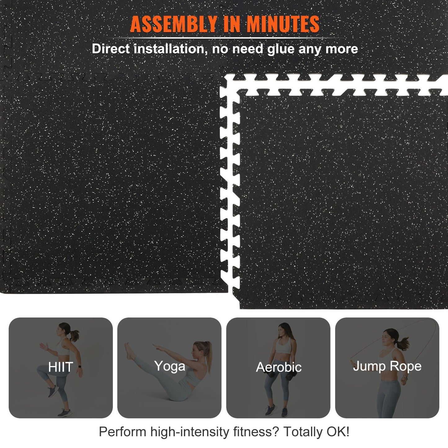 6 PCS 1/2 inch Thick Gym Floor Mats, 24" x 24" EVA Foam & Rubber Top Interlocking Workout Floor Mats with 24 sq.ft Coverage, Waterproof Exercise Puzzle Flooring for Gym, Home, Garage, Basement
