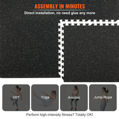6 PCS 1/2 inch Thick Gym Floor Mats, 24" x 24" EVA Foam & Rubber Top Interlocking Workout Floor Mats with 24 sq.ft Coverage, Waterproof Exercise Puzzle Flooring for Gym, Home, Garage, Basement