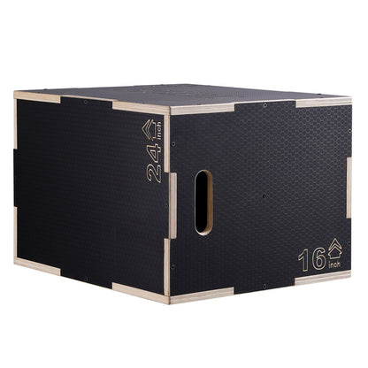 3 in 1 Plyometric Jump Box, 24/20/16 Inch Wooden Plyo Box, Platform & Jumping Agility Box, Anti-Slip Fitness Exercise Step Up Box for Home Gym Training, Conditioning Strength Training, Black