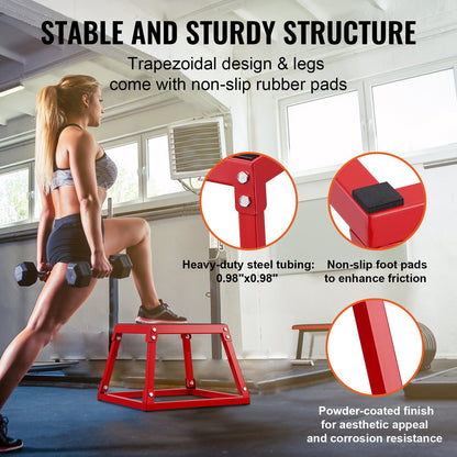 Plyometric Jump Box, 12 Inch Plyo Box, Steel Plyometric Platform and Jumping Agility Box, Anti-Slip Fitness Exercise Step Up Box for Home Gym Training, Conditioning Strength Training, Red