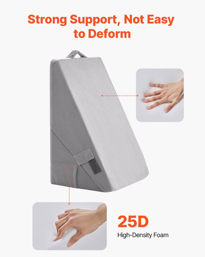 Bed Wedge Pillow for Sleeping, Adjustable Orthopedic Bed Wedge, 25D High-Density Foam Filling & Soft Washable Cover, Post Surgery Pillow for Acid Reflux, Back Pain, Snoring Relief, Light Grey