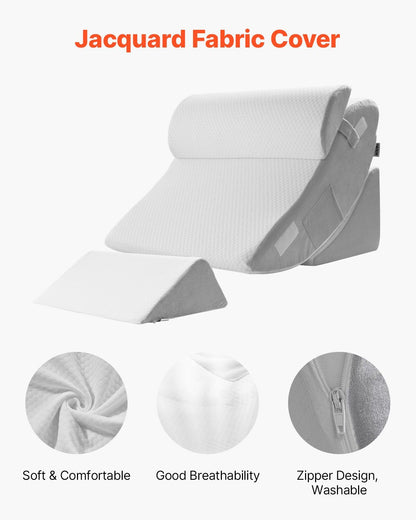 Wedge Pillow for Sleeping, 4 Pcs Adjustable Orthopedic Bed Wedge Set, Support Leg Neck Shoulder, Post Surgery Pillow for Back Pain, Acid Reflux, Snoring Relief, Sitting up in Bed, White/Grey