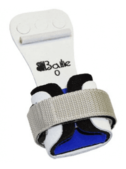 Bailie high bar dowel grip with gray mesh strap and white/blue padded ends