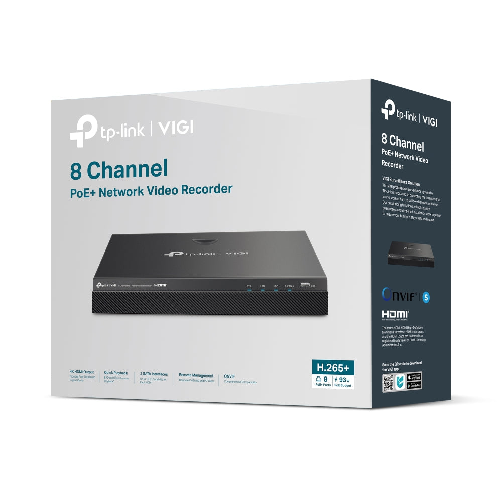 TP-Link VIGI NVR2008H-8MP 8-Channel PoE+ Network Video Recorder