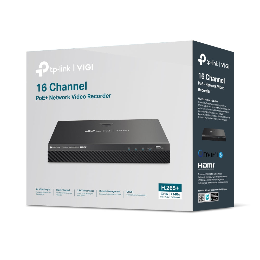 TP-Link VIGI NVR2016H-16MP 16-Channel PoE+ Network Video Recorder