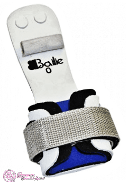 Dowel grip ring with white U grip, blue insert, and gray fabric strap