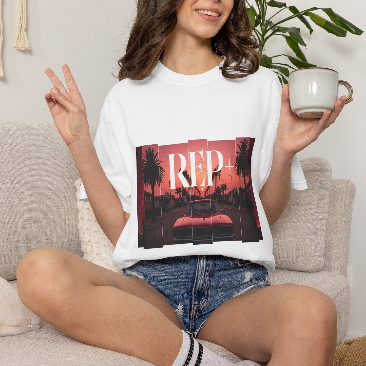 REP+ Retro Muscle Car Sunset Synthwave Streetwear Tee