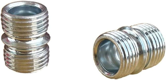 Steel threaded pole connector coupler, silver, cylindrical with internal threads